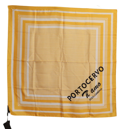 Yellow Striped Silk Square Foulard Scarf