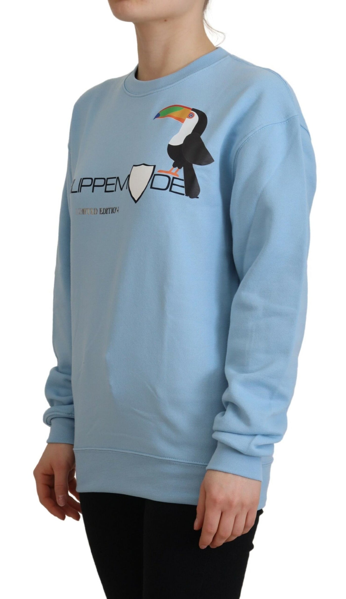 Light Blue Logo Printed Long Sleeves Sweater