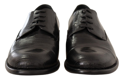 Black Lizard Leather Derby Dress Shoes