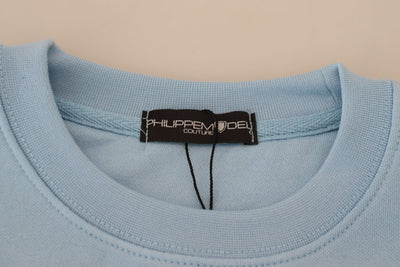 Light Blue Logo Printed Long Sleeves Sweater