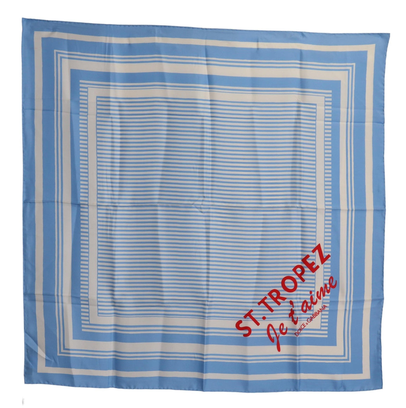 Blue Striped Silk Square Foulard Wrap Scarf