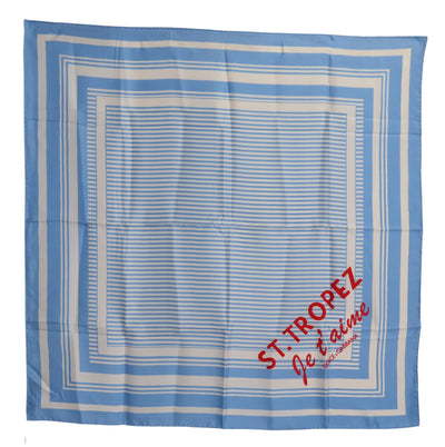 Blue Striped Silk Square Foulard Wrap Scarf