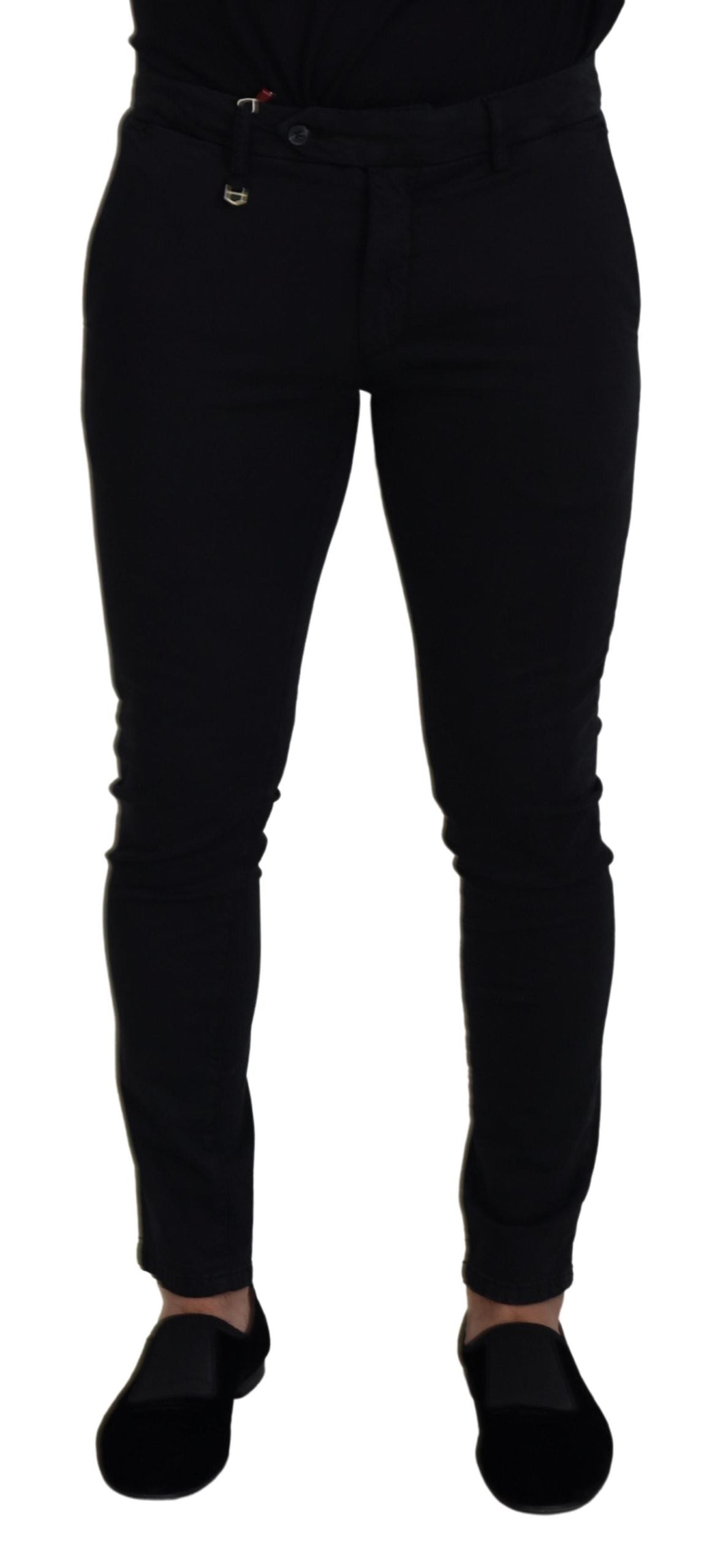 Black Mens Low Waist Slim Fit Pants