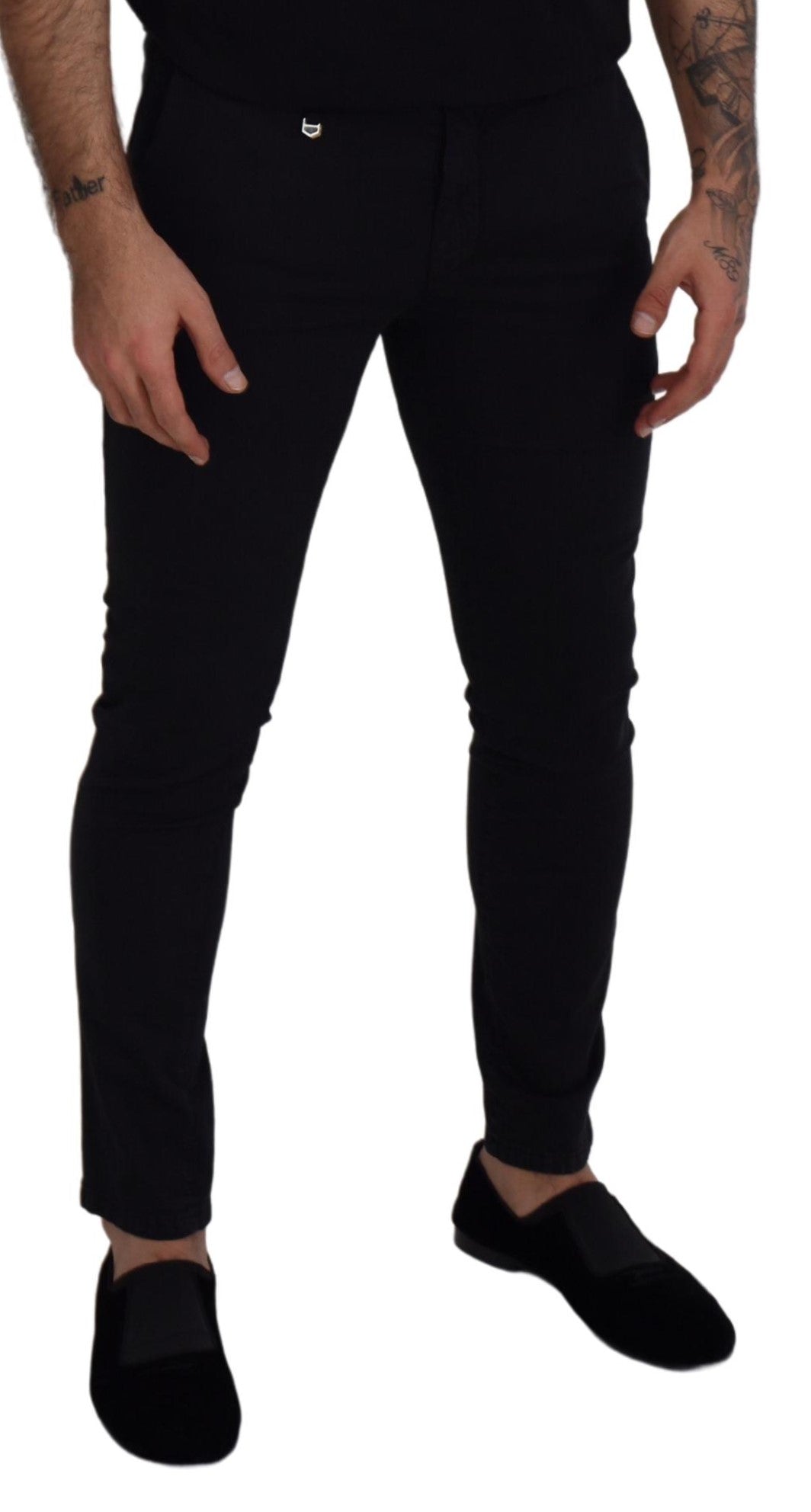 Black Mens Low Waist Slim Fit Pants