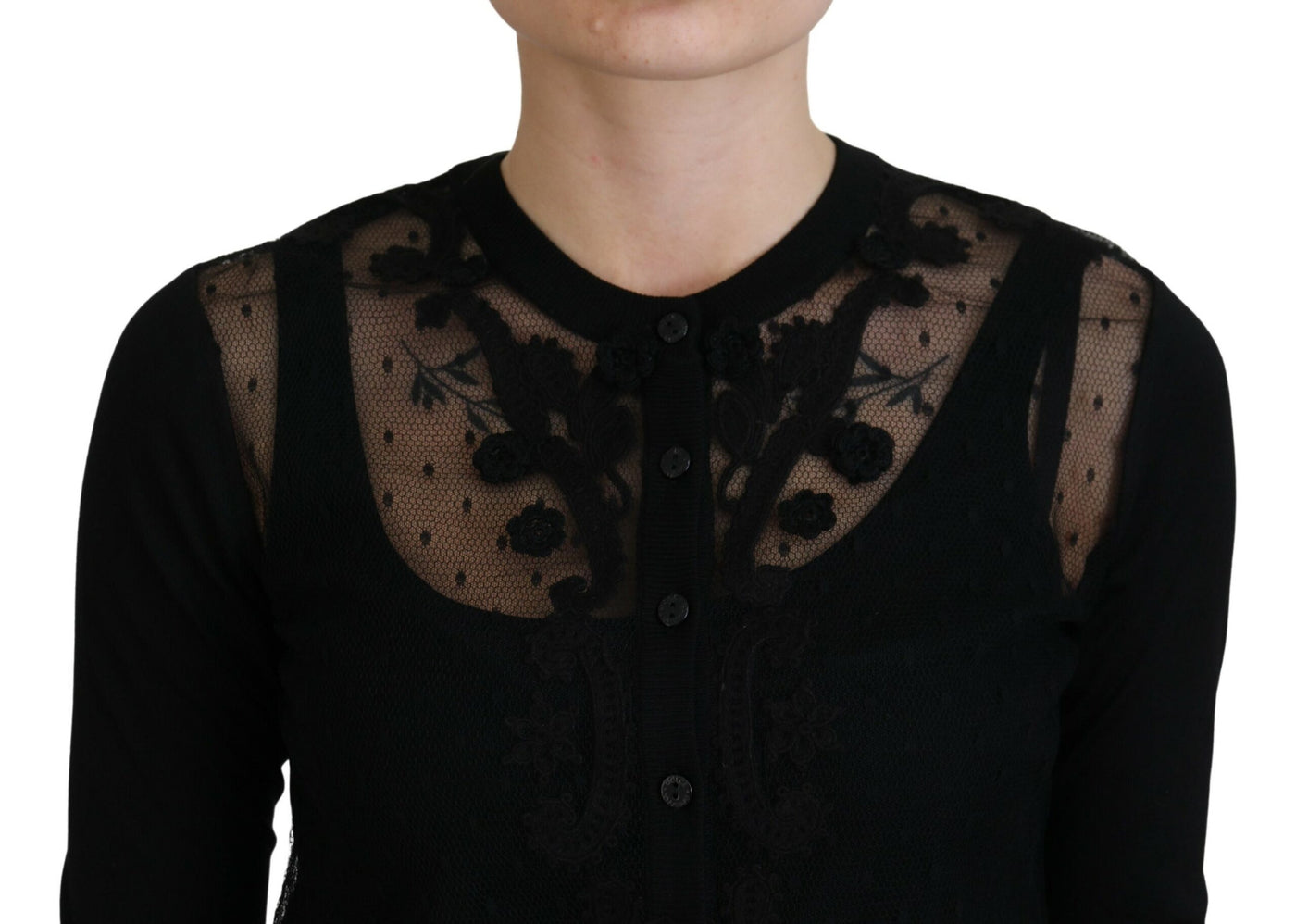 Black Floral Lace Button Cardigan Sweater