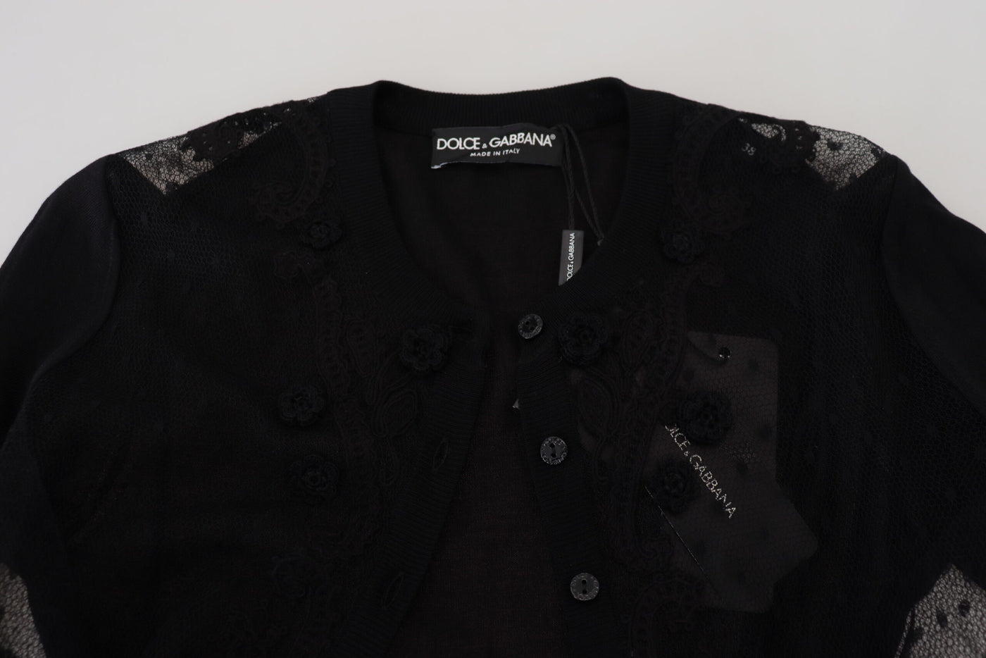 Black Floral Lace Button Cardigan Sweater