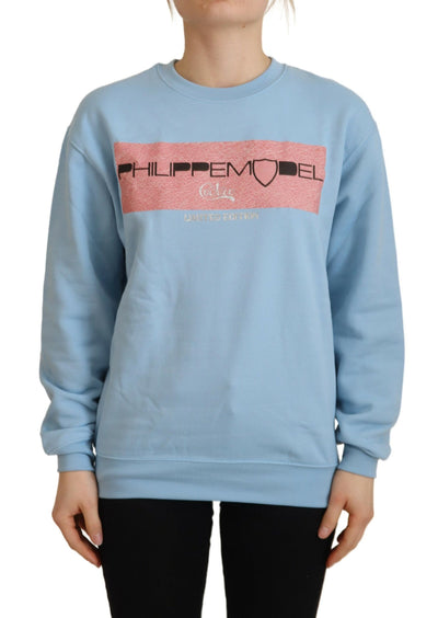 Light Blue Logo Printed Long Sleeves Sweater