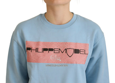 Light Blue Logo Printed Long Sleeves Sweater