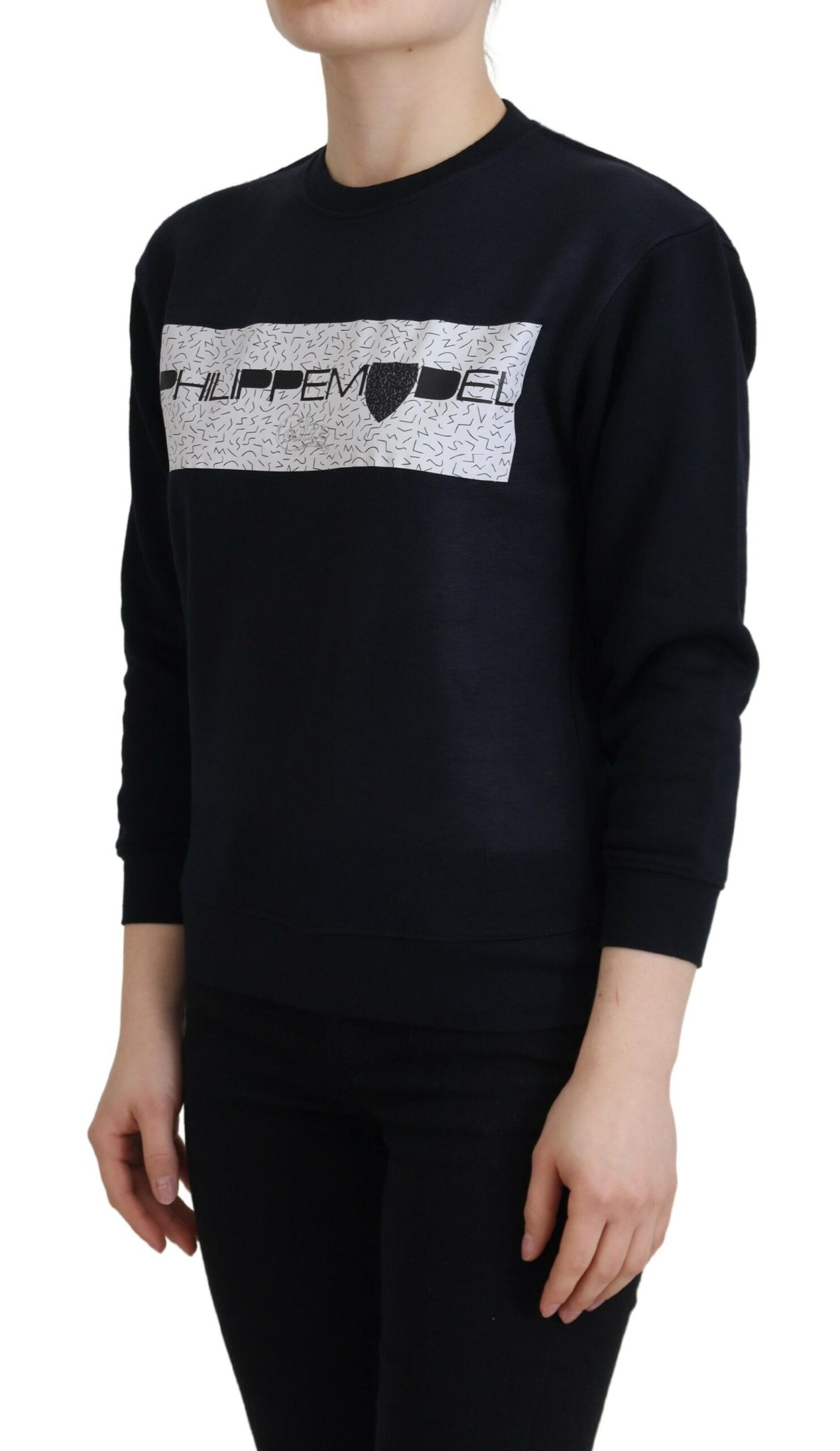 Black Printed Long Sleeves Pullover Sweater