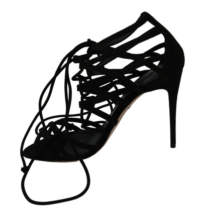 Black Suede Strap Stilettos Shoes Sandals