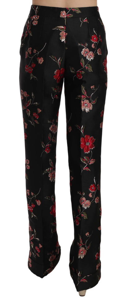 Floral Print Black Boot Cut Trouser Pants