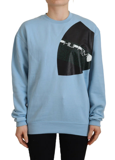 Light Blue Logo Printed Long Sleeves Sweater