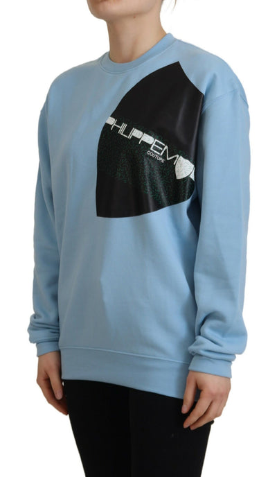 Light Blue Logo Printed Long Sleeves Sweater