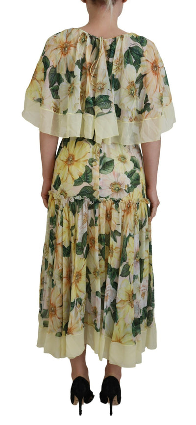 Multicolor Silk Floral Print Long Maxi Dress