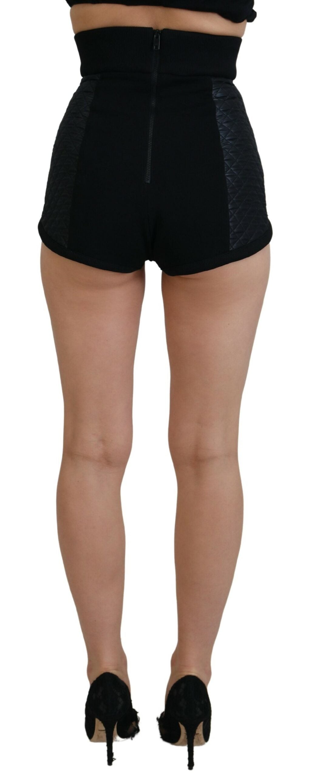 Black Quilted High Waist Hot Pants Shorts