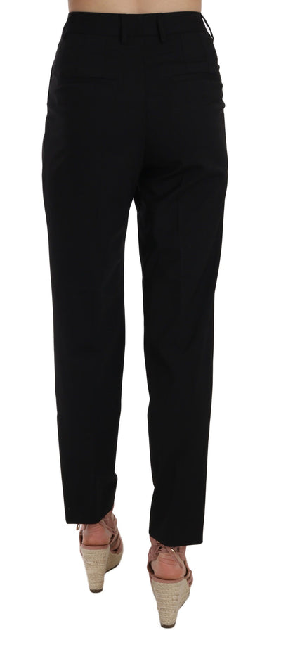 Black Button Pleated Tapered Trouser Pants