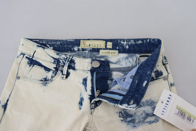 White Blue Cotton Skinny Women Tattered Denim Jeans