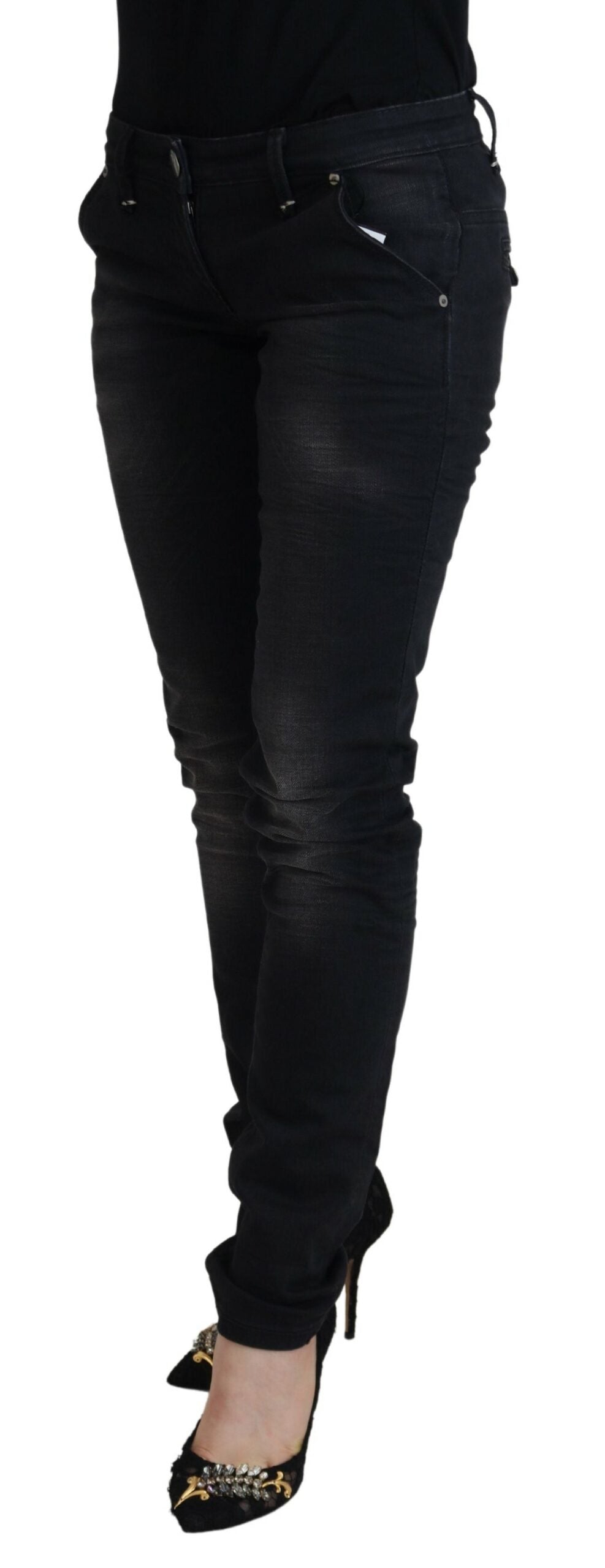 Black Washed Cotton Skinny Women Casual Denim Jeans