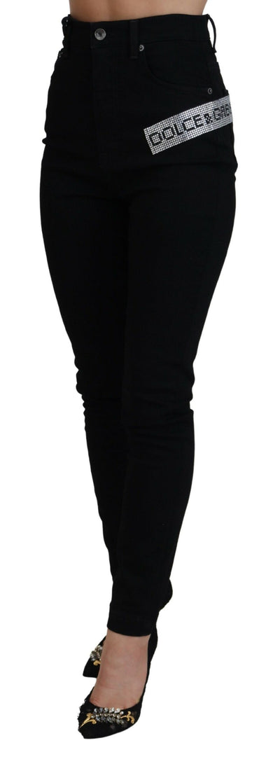 Black Sequined Cotton Slim Fit Denim Jeans