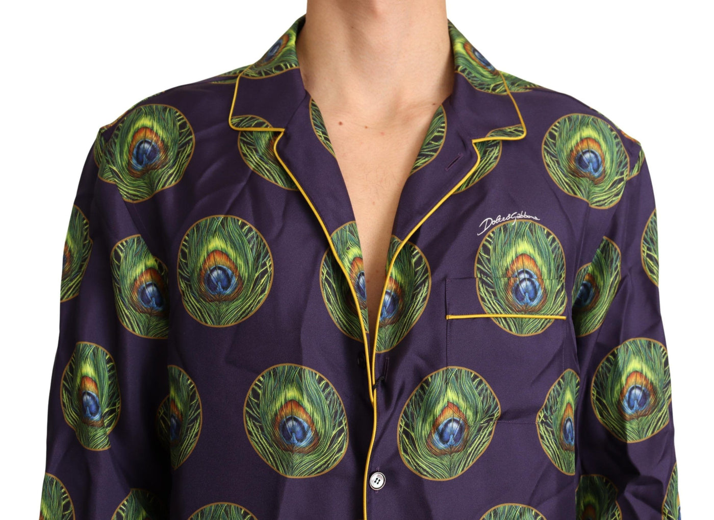 Purple Green Logo Silk Mens Top Shirt