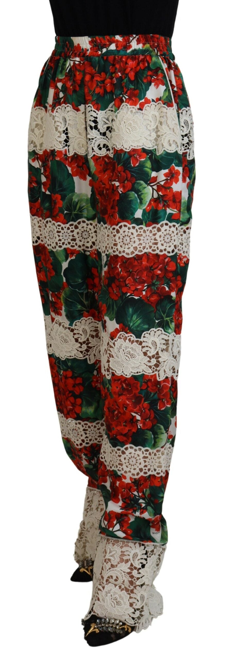 Multicolor Lace Floral Print High Waist Pants