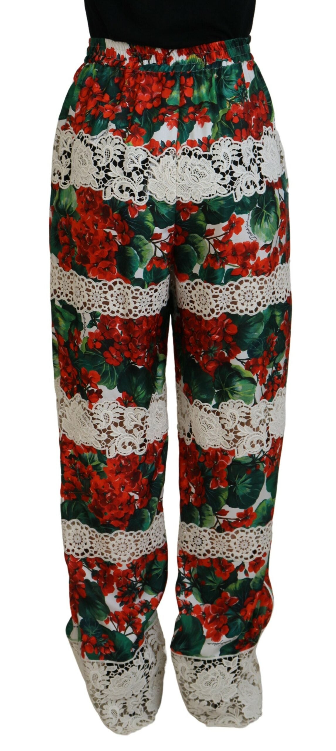 Multicolor Lace Floral Print High Waist Pants