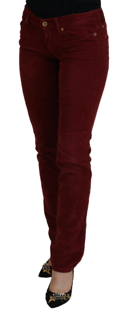 Maroon Corduroy Slim Fit Women Casual Pants