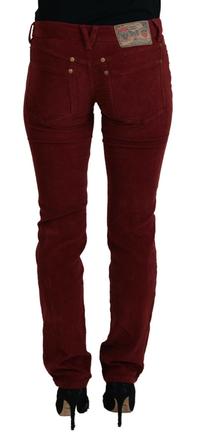 Maroon Corduroy Slim Fit Women Casual Pants