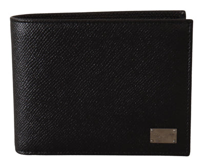 Black Leather Mens Card Holder Bifold Bill Wallet