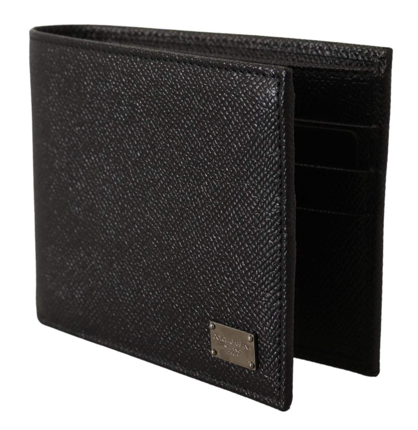 Black Leather Mens Card Holder Bifold Bill Wallet