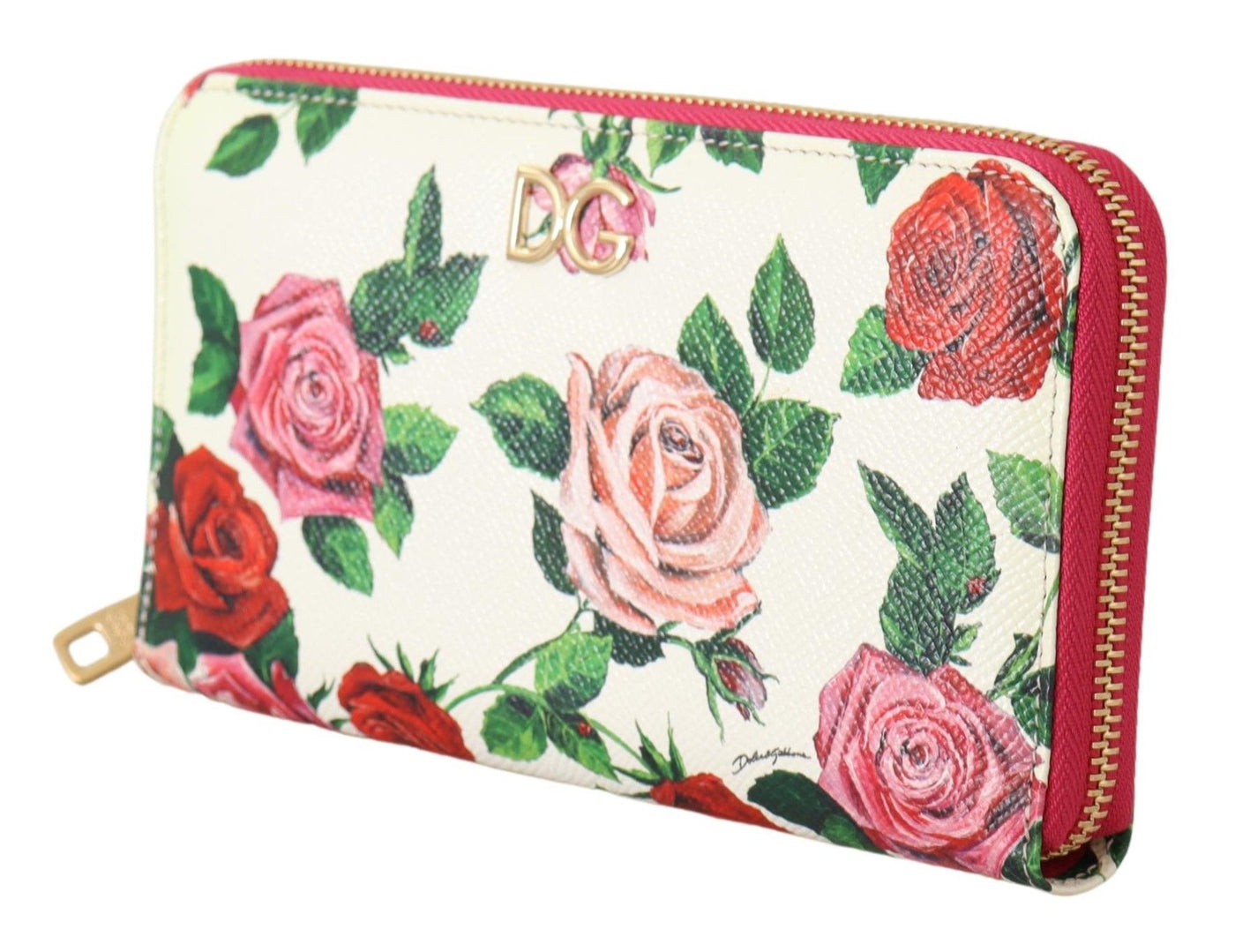 White Leather Floral Roses Zip Around Continental Wallet