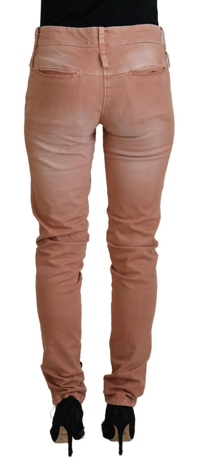 Pink Mid Waist Slim Fit Women Casual Pants