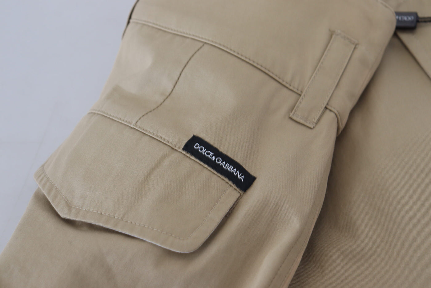 Beige Cotton High Waist Straight Pants