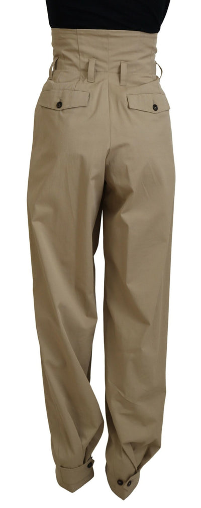 Brown Cotton High Waist Tapered Pants