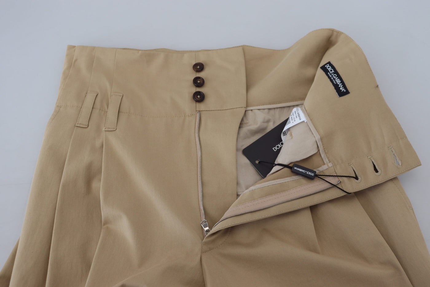 Brown Cotton High Waist Tapered Pants