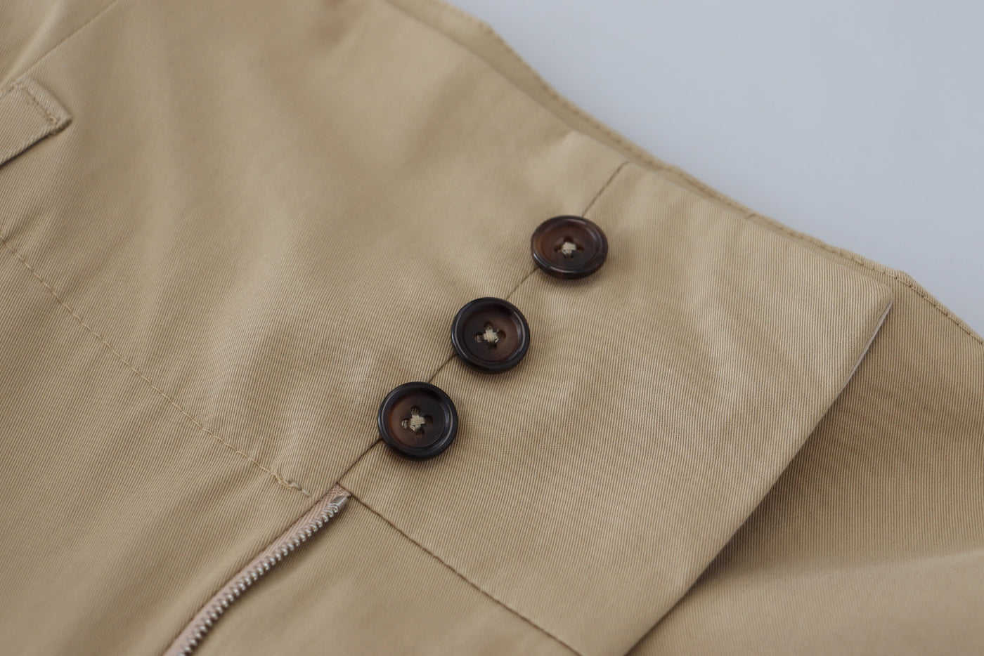 Brown Cotton High Waist Tapered Pants