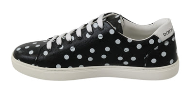 Black Leather Polka Dots Sneakers Shoes