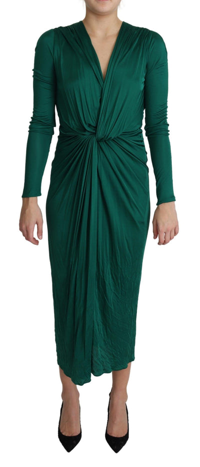 Green Fitted Silhouette Midi Viscose Dress