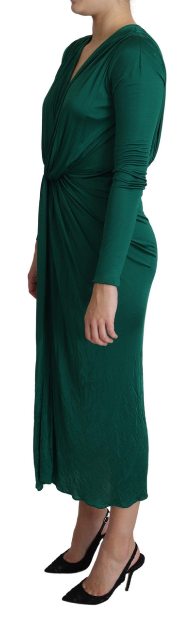 Green Fitted Silhouette Midi Viscose Dress