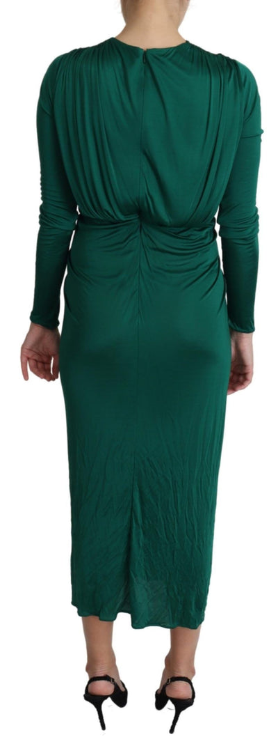 Green Fitted Silhouette Midi Viscose Dress