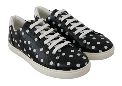 Black Leather Polka Dots Sneakers Shoes