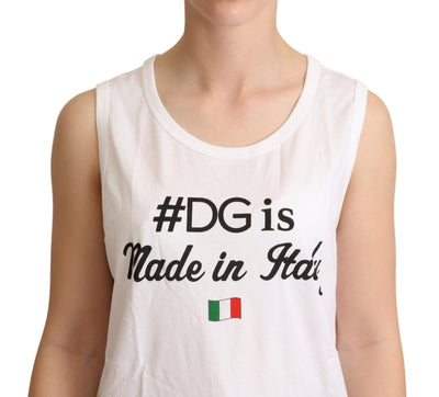 White Cotton #DG Motive Tank Top  T-shirt