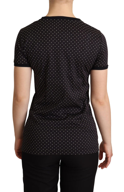 Black Dotted Crewneck  Cotton T-shirt