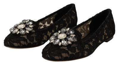 Black Taormina Lace Crystal Loafers Shoes