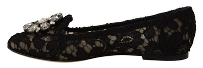 Black Taormina Lace Crystal Loafers Shoes