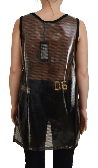 Black Mesh Sleeveless Nylon Tank Logo Top