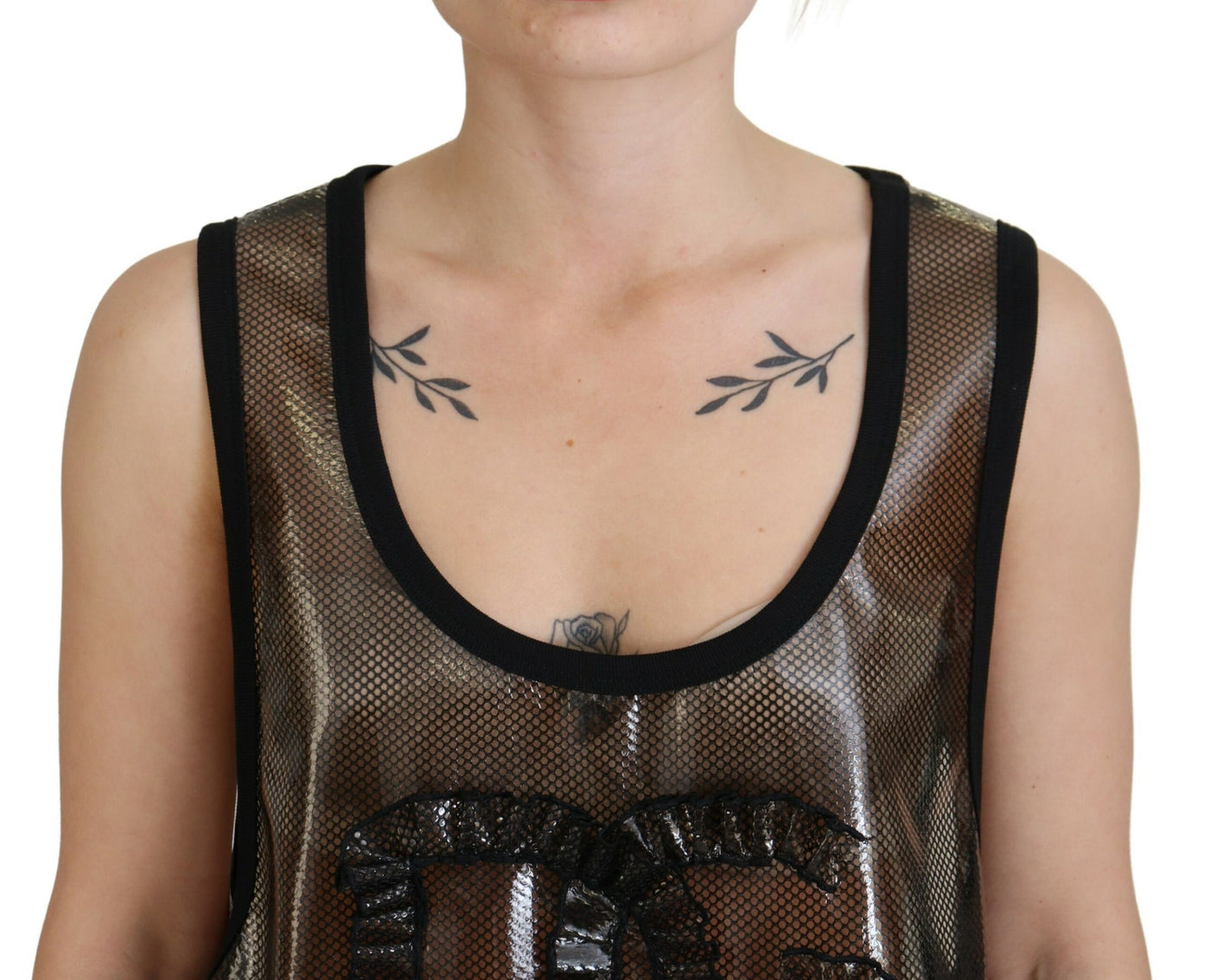 Black Mesh Sleeveless Nylon Tank Logo Top