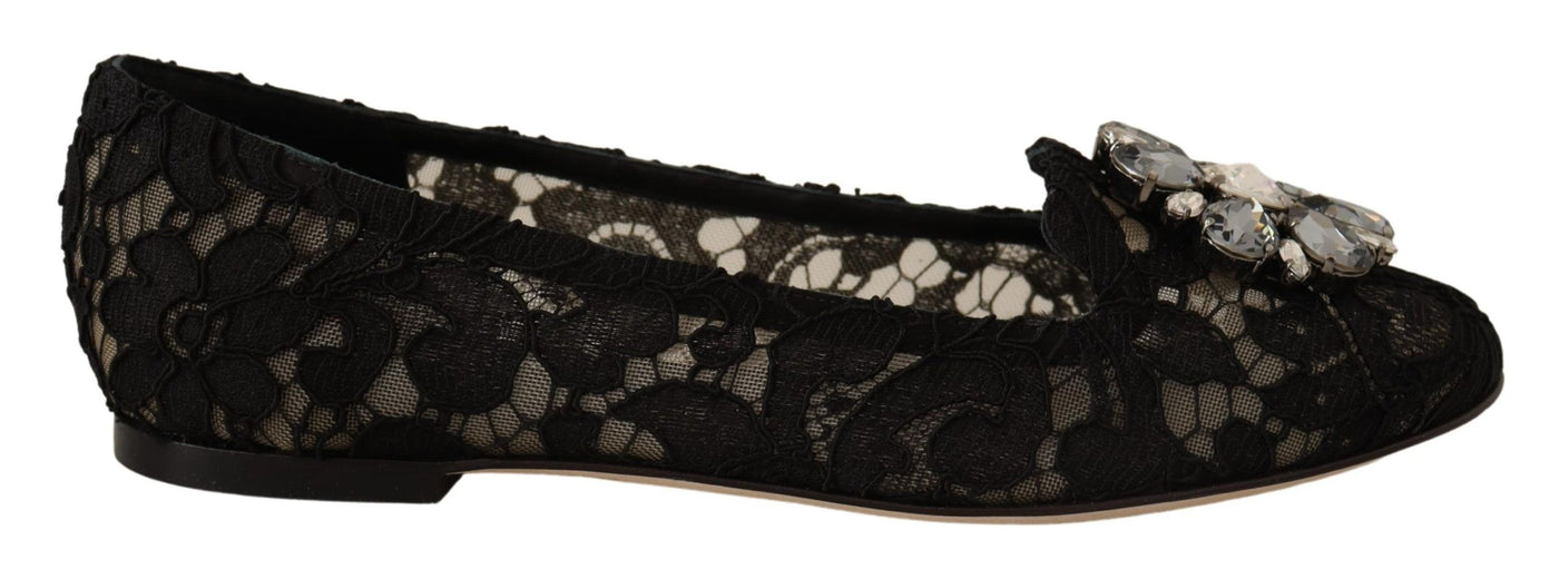 Black Taormina Lace Crystal Loafers Shoes