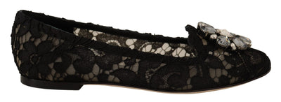 Black Taormina Lace Crystal Loafers Shoes