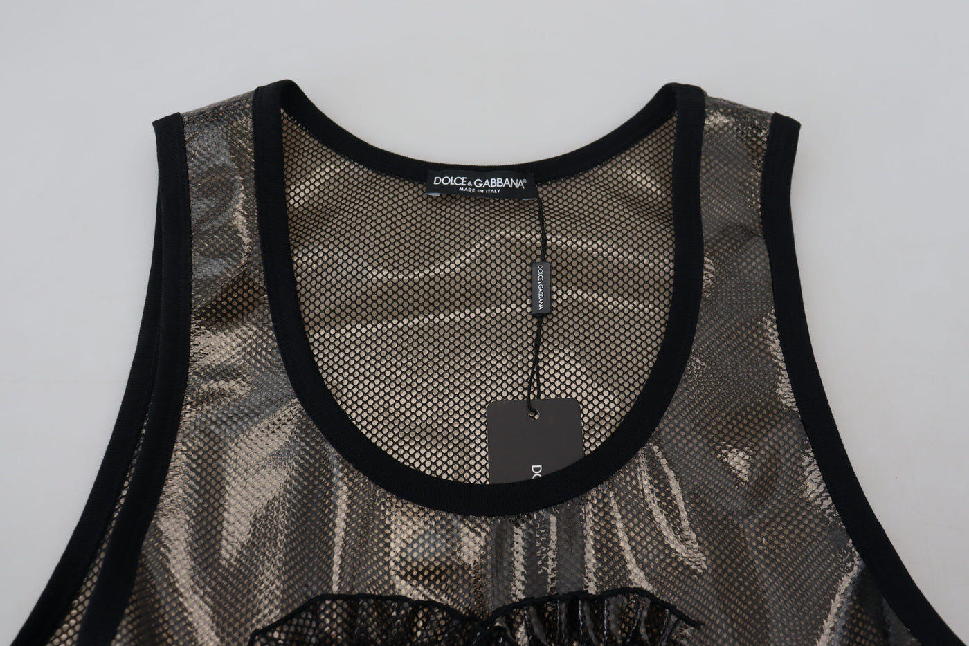 Black Mesh Sleeveless Nylon Tank Logo Top